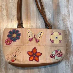 Rosetti tan rattan bag with flowers/butterfly